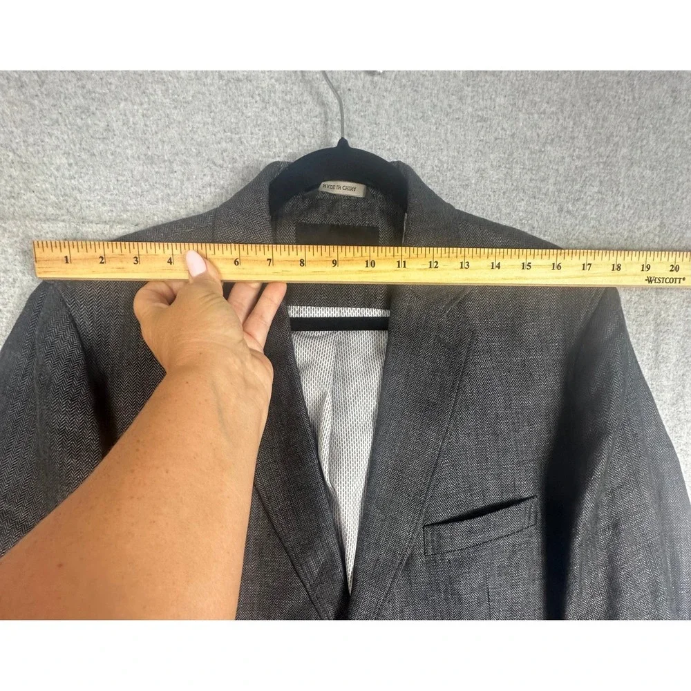 Banana Republic Linen‎ Blazer Mens 44R Charcoal Herringbone Tailored Fit